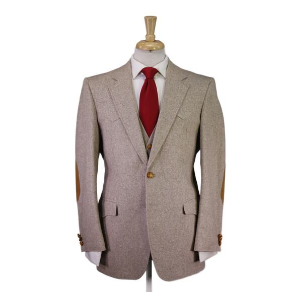 Vintage 1970's Light Brown Donegal Tweed 3-Piece Western Wool Suit 38R - Picture 1 of 11